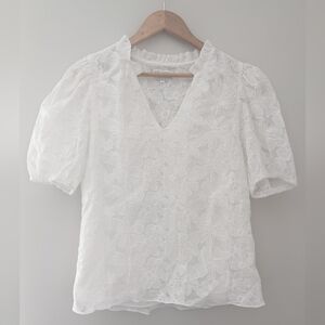 Willa Story White Floral Lace Puff Sleeve Blouse Size L | Made in USA